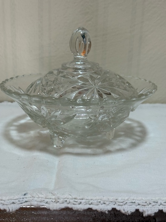 Other - Crystal Cut Glass Covered Candy Dish -‎ Clear